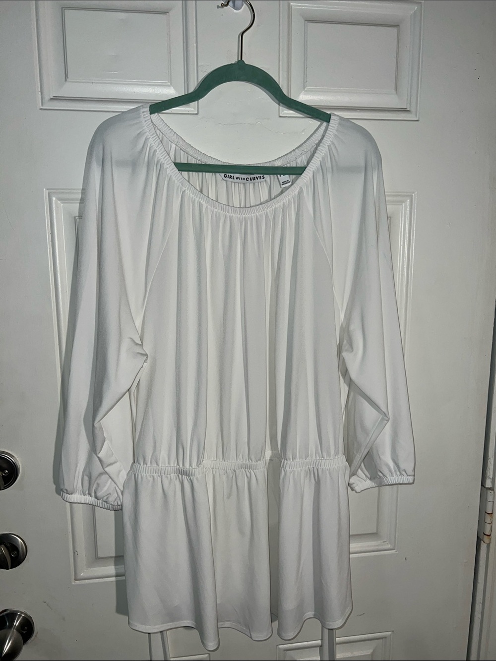 Girl With Curves White Elastic-Waist Peasant Tunic